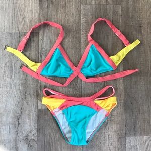 Colorblocked  Strappy Bright Bikini NWOT